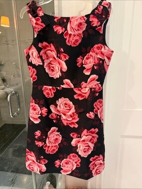 kate spade Black Mini Dress with Pink Rose Print